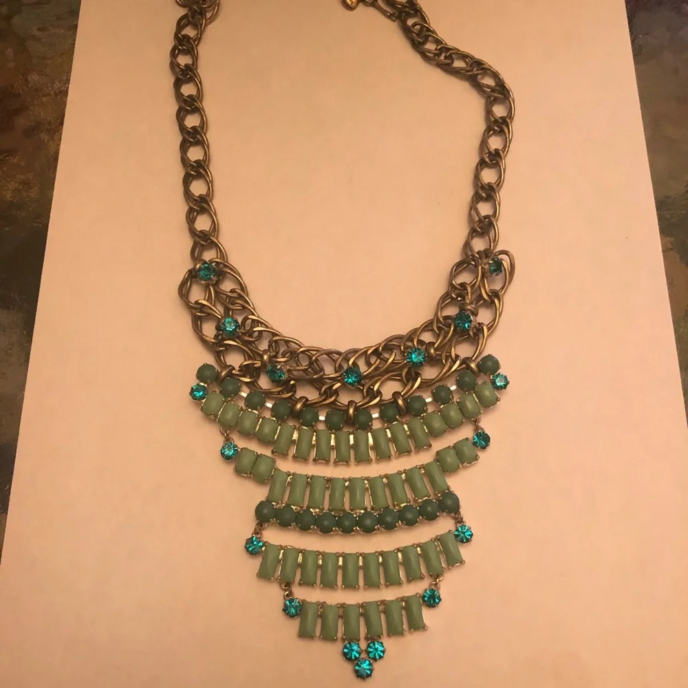 Fossil Necklace Layers of Blue Stones Rhinestones